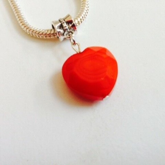 “Coral Heart” Dangling Charm Bead For European Style Charm Bracelets or Necklace - Picture 2 of 4